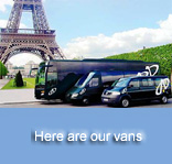 Here are our vans : Green-blue with a white A for Airport Connection